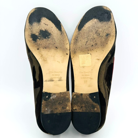 The Kooples Fabric Leather Loafer Womens 37 Green Camo Preppy Country Club Glam - Picture 7 of 11